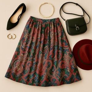 Vintage Chic Paisley A-Line Skirt
